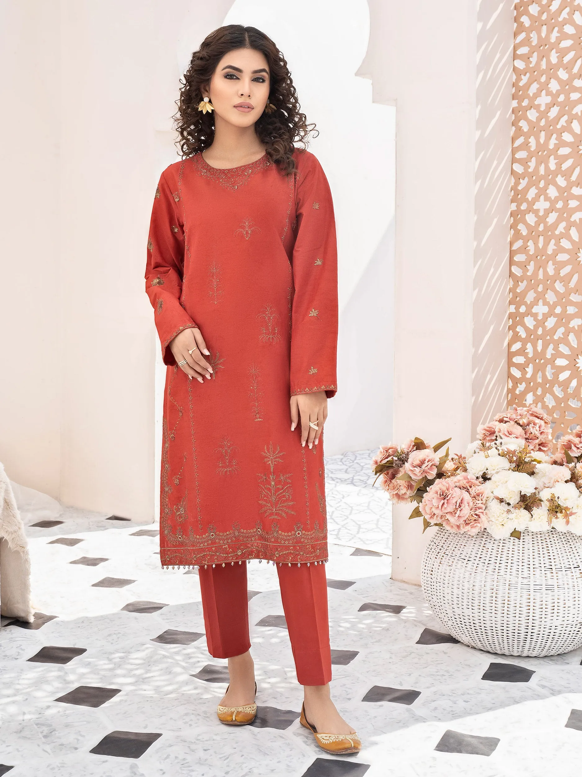 2 Piece Embroidered Winter Cotton Suit