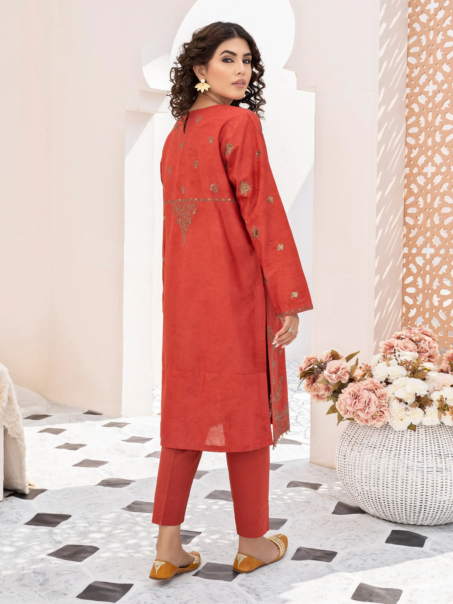 2 Piece Embroidered Winter Cotton Suit