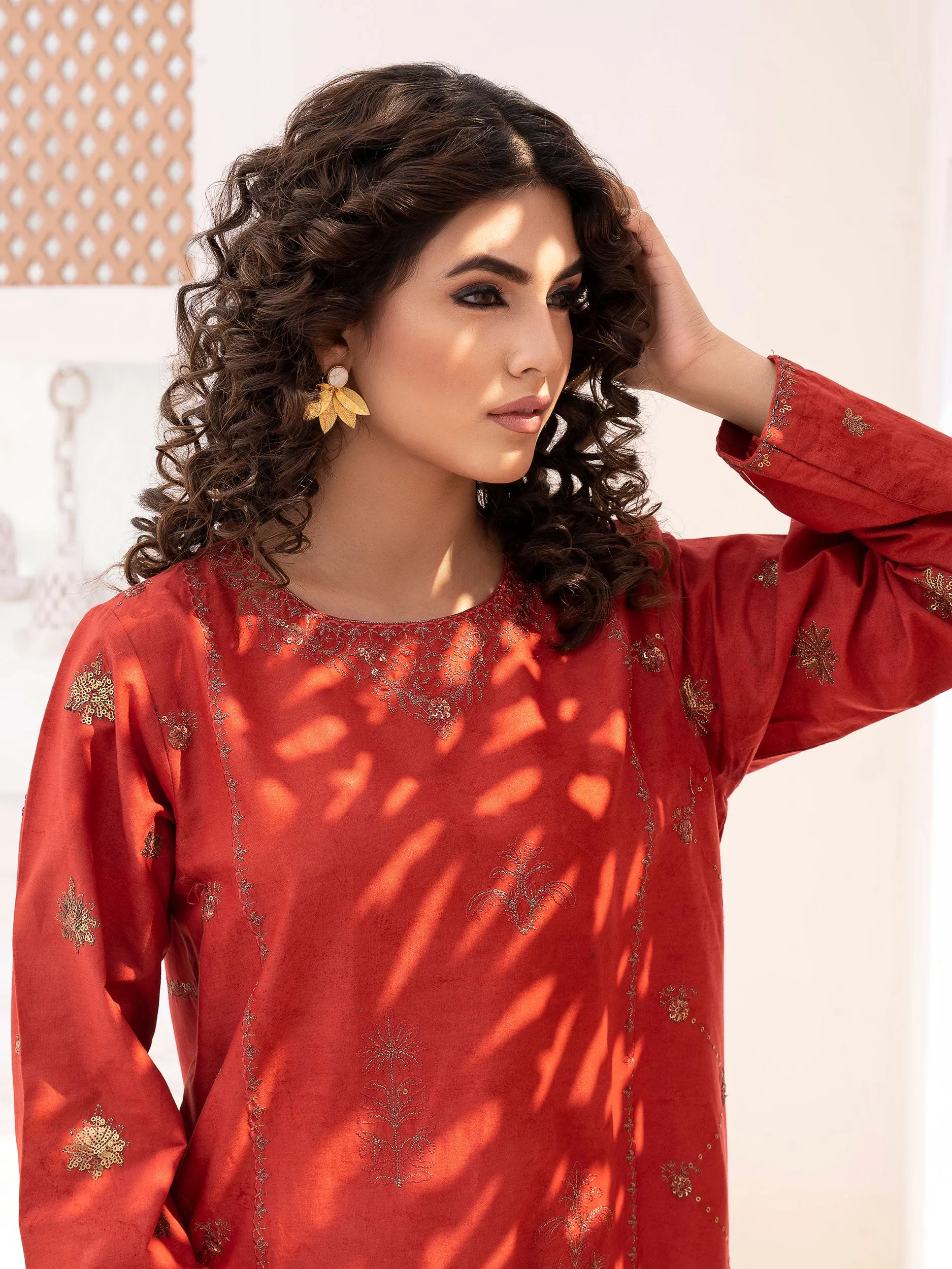 2 Piece Embroidered Winter Cotton Suit