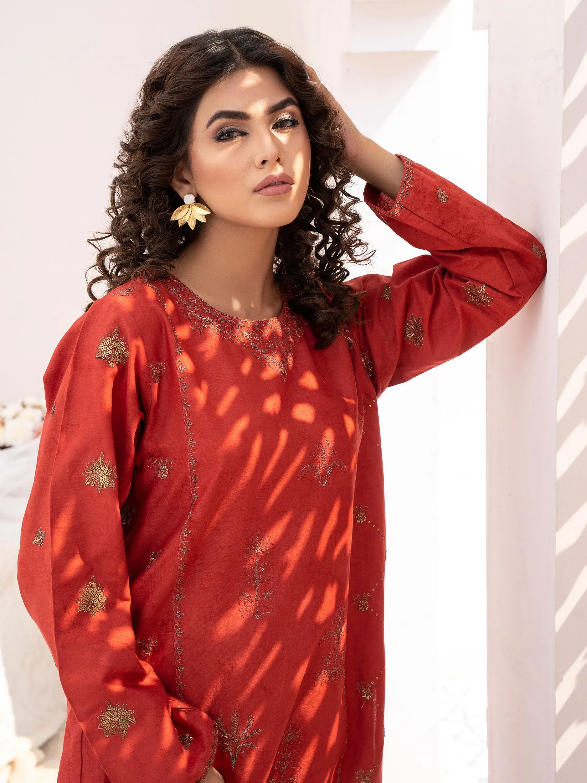 2 Piece Embroidered Winter Cotton Suit