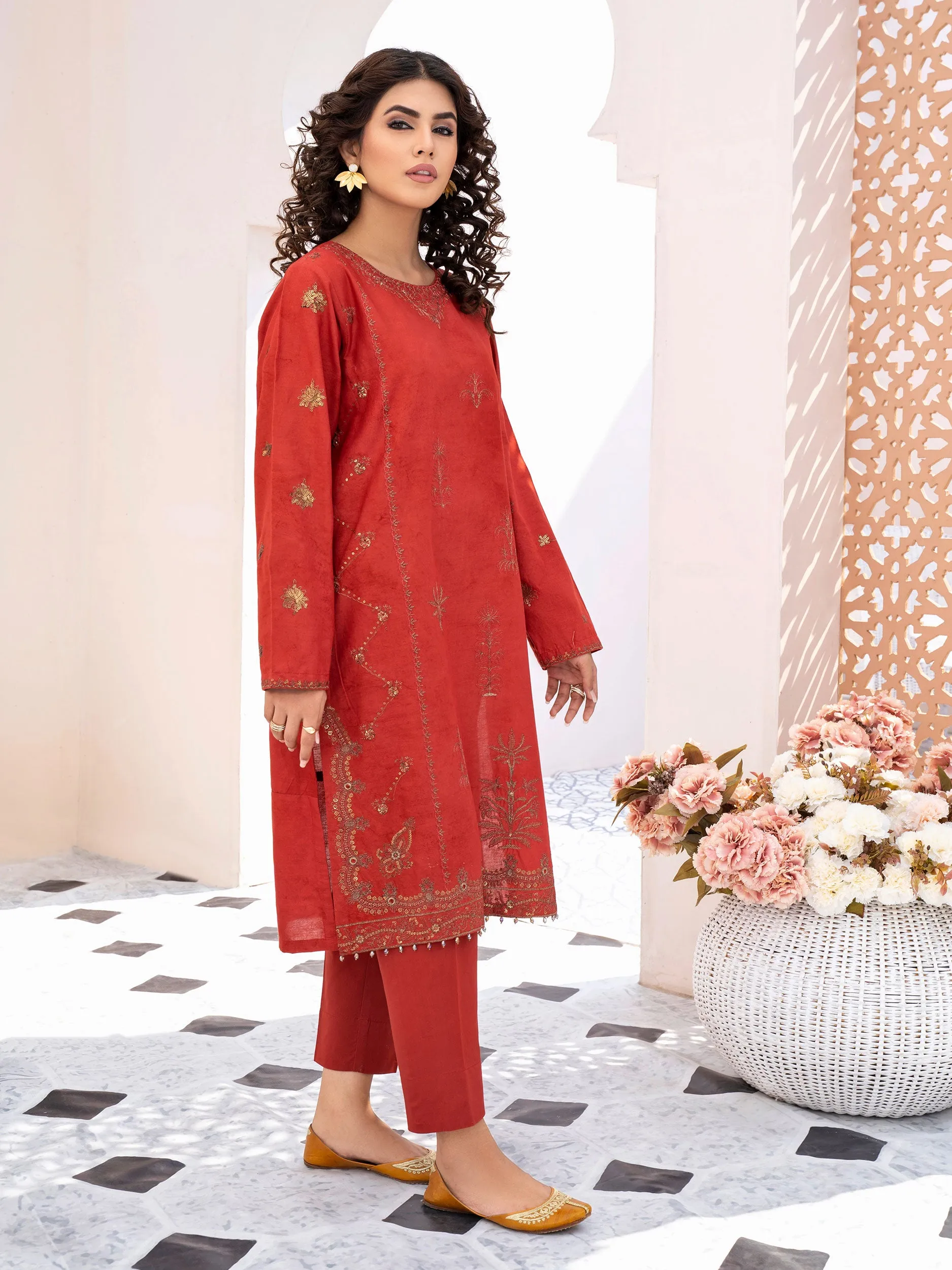 2 Piece Embroidered Winter Cotton Suit