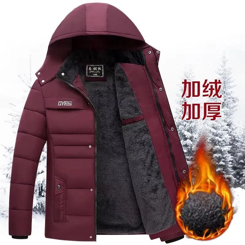 2024 New Fashion Fleece Hooded Winter Coat Men Thick Warm Mens Winter Jacket Windproof Gift for Father Husband Parka