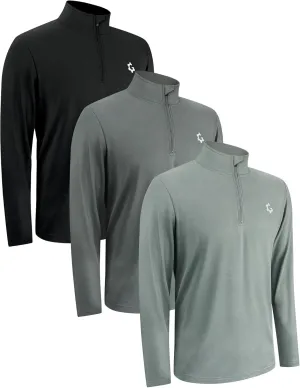 3Pack Quarter Zip Pullover Men Long Sleeve Sweatshirts Running Athletic Golf Gym Shirt Quick Dry