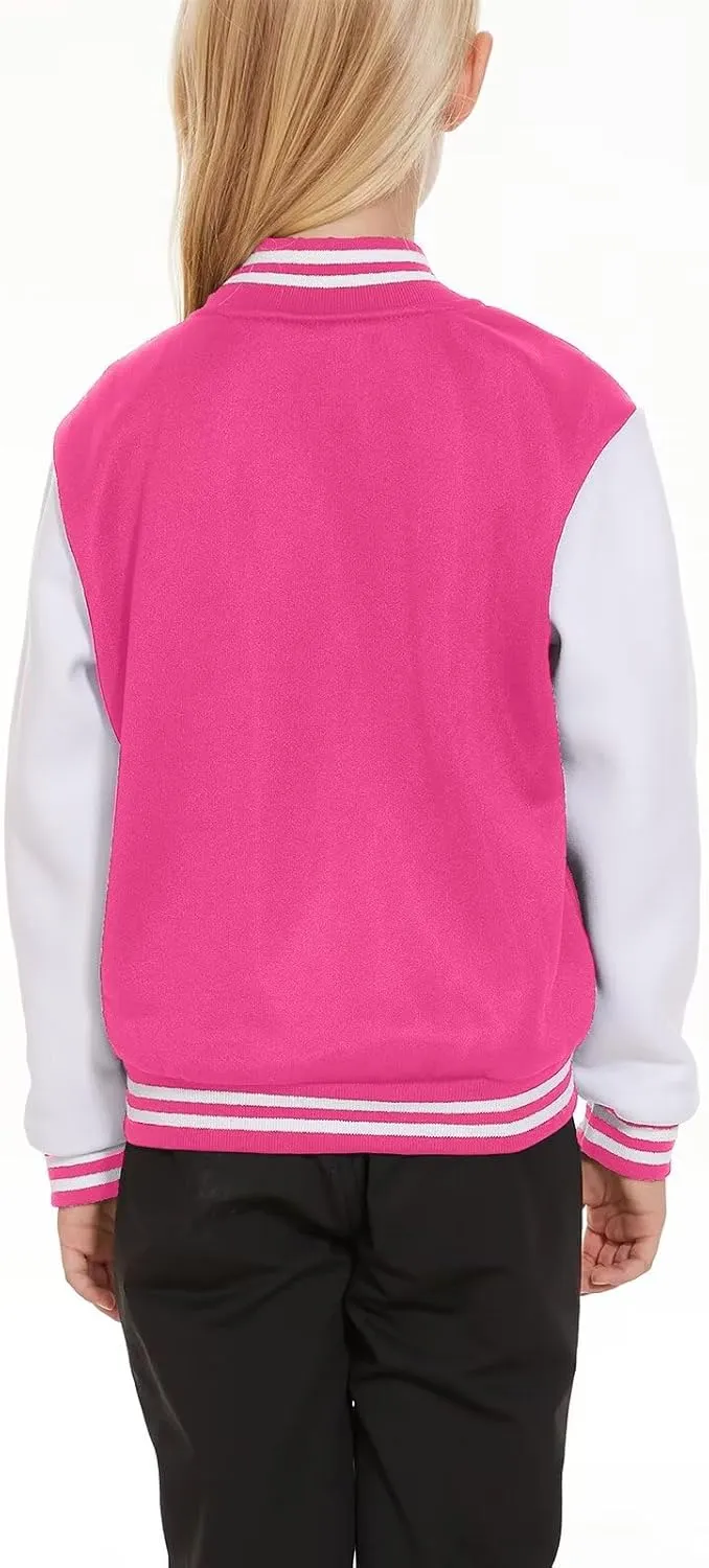 ACEFAST INC Kids Baseball Jacket School Varsity Uniform Casual Sweatshirt Girls Sweater Jacket Baseball Solid Color