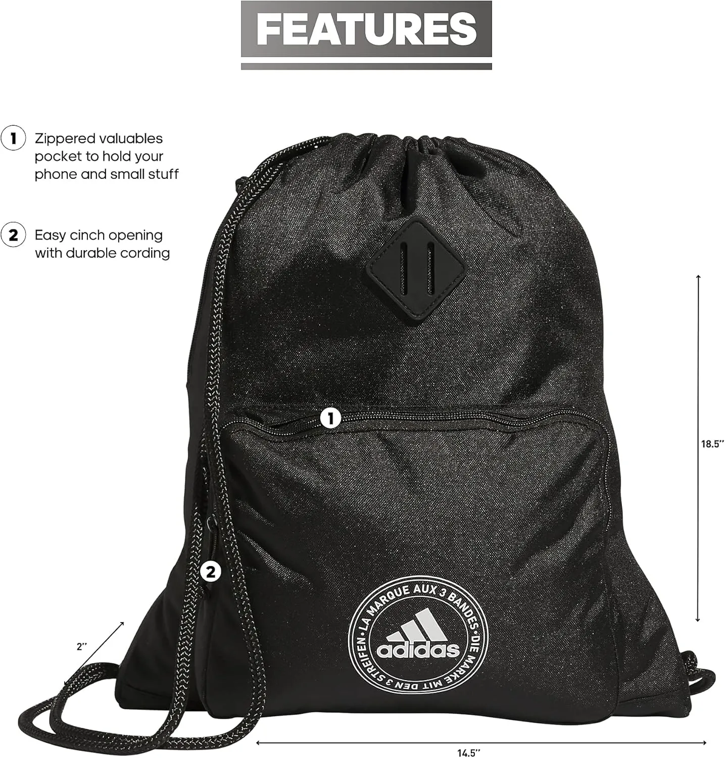 adidas Classic 3-Stripes 2.0 Sackpack, Black, One Size