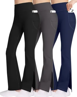 AENLLEY Girl Yoga Flare Wide Leg Tummy Control Stretchy Pants for Causal with Pockets 3 Pack