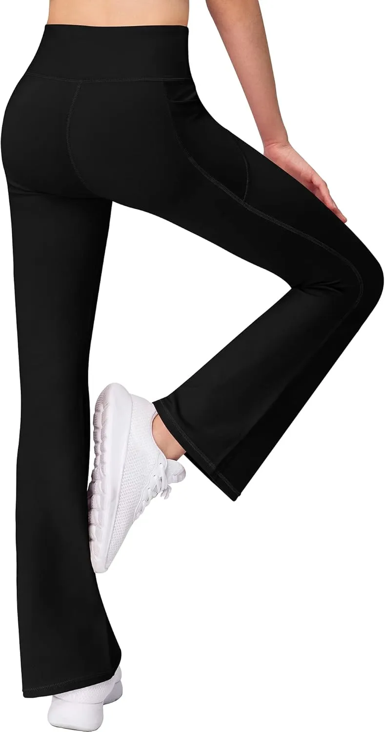 AENLLEY Girl Yoga Flare Wide Leg Tummy Control Stretchy Pants for Causal with Pockets 3 Pack