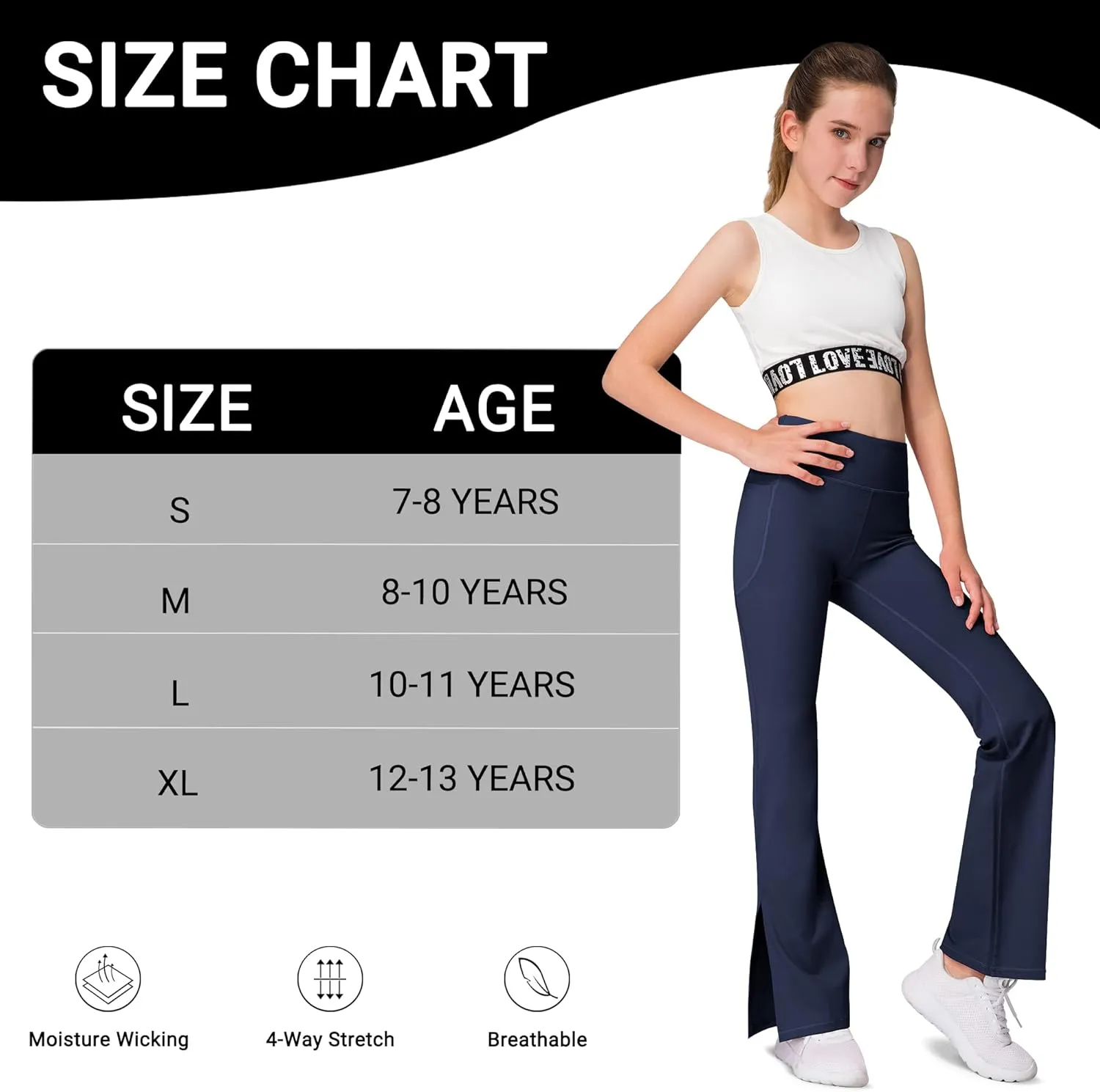 AENLLEY Girl Yoga Flare Wide Leg Tummy Control Stretchy Pants for Causal with Pockets 3 Pack