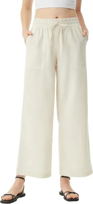 AFITNE Women Linen Palazzo Pants Summer Boho Wide Leg High Waist Casual Lounge Pants with Pockets