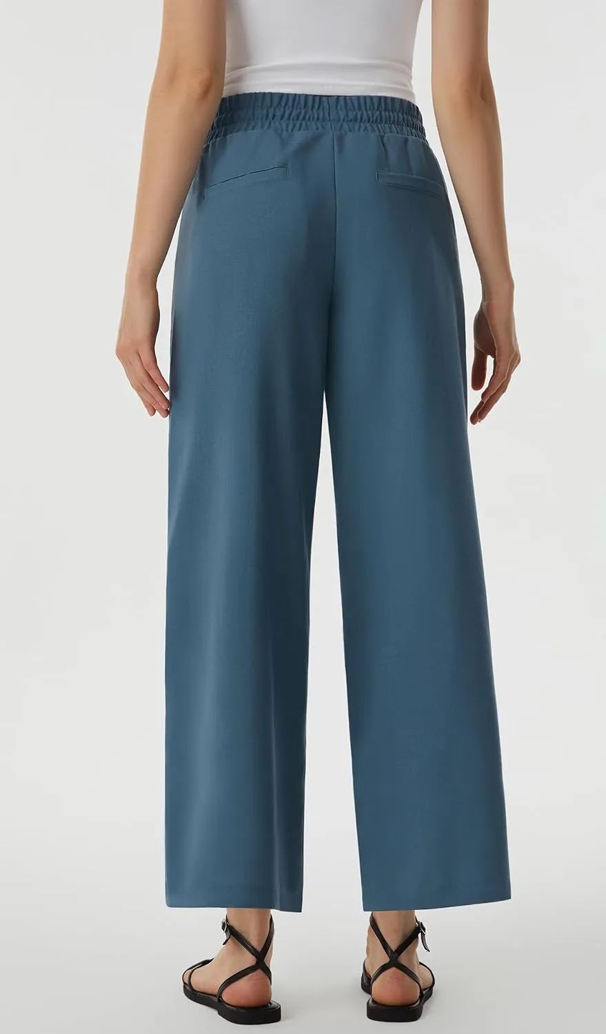 AFITNE Women Linen Palazzo Pants Summer Boho Wide Leg High Waist Casual Lounge Pants with Pockets