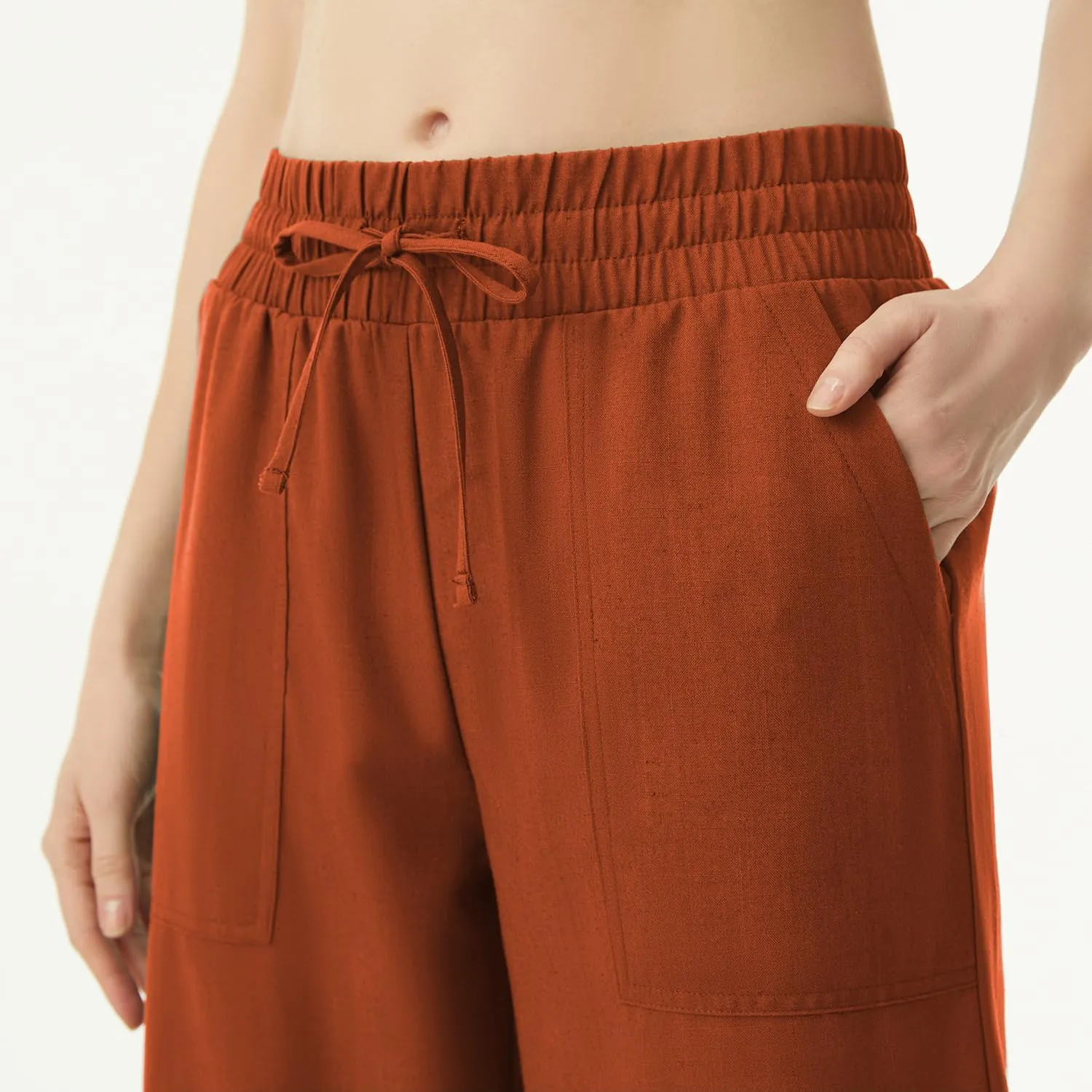 AFITNE Women Linen Palazzo Pants Summer Boho Wide Leg High Waist Casual Lounge Pants with Pockets