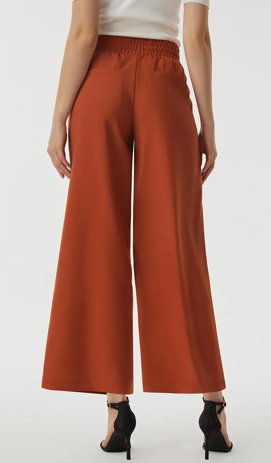 AFITNE Women Linen Palazzo Pants Summer Boho Wide Leg High Waist Casual Lounge Pants with Pockets
