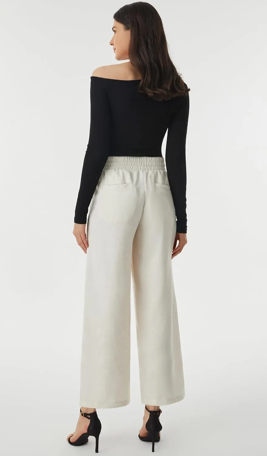 AFITNE Women Linen Palazzo Pants Summer Boho Wide Leg High Waist Casual Lounge Pants with Pockets