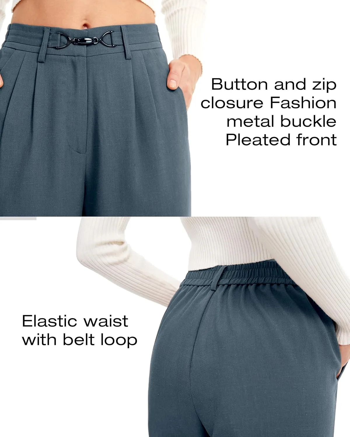 AFITNE Womens Linen Wide Leg Pants High Waist Casual Loose Palazzo Pants with Pockets Flowy Lounge Work Pants 28