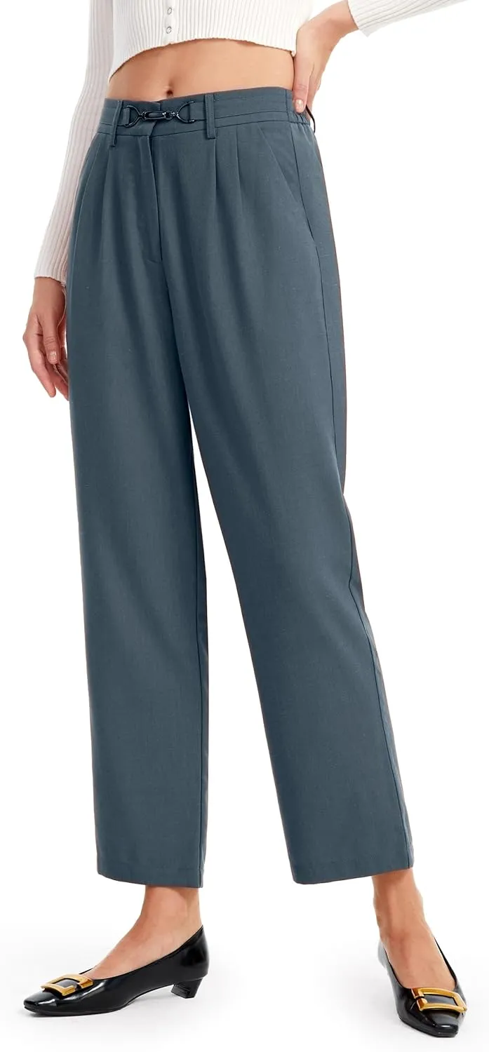 AFITNE Womens Linen Wide Leg Pants High Waist Casual Loose Palazzo Pants with Pockets Flowy Lounge Work Pants 28
