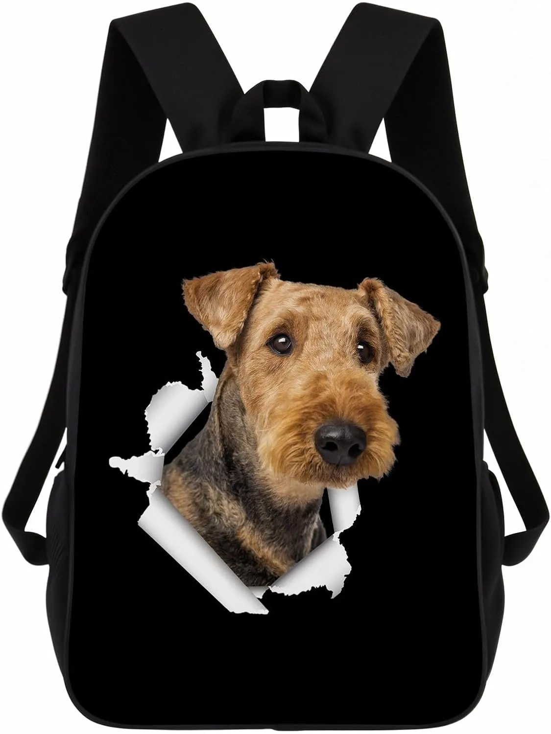 Airedale Backpack Daypack Lovely Dog Print Bookbag Laptop Bag For Work Travel Hiking 17 Inch Black Lightweight Style 1