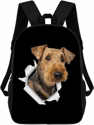 Airedale Backpack Daypack Lovely Dog Print Bookbag Laptop Bag For Work Travel Hiking 17 Inch Black Lightweight Style 1