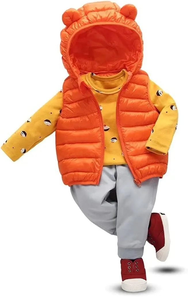 AIWUHE Baby Boys Girls Hooded Puffer Vest Winter Lightweight Sleeveless Bear ears Zipper Up Jacket