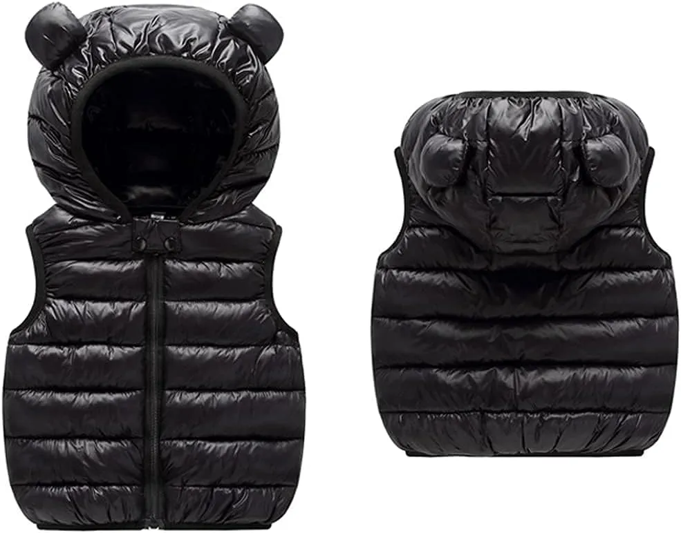 AIWUHE Baby Boys Girls Hooded Puffer Vest Winter Lightweight Sleeveless Bear ears Zipper Up Jacket