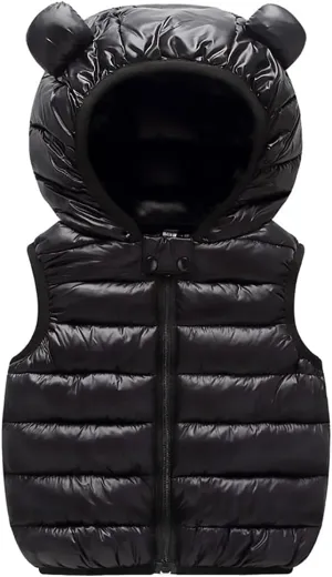 AIWUHE Baby Boys Girls Hooded Puffer Vest Winter Lightweight Sleeveless Bear ears Zipper Up Jacket
