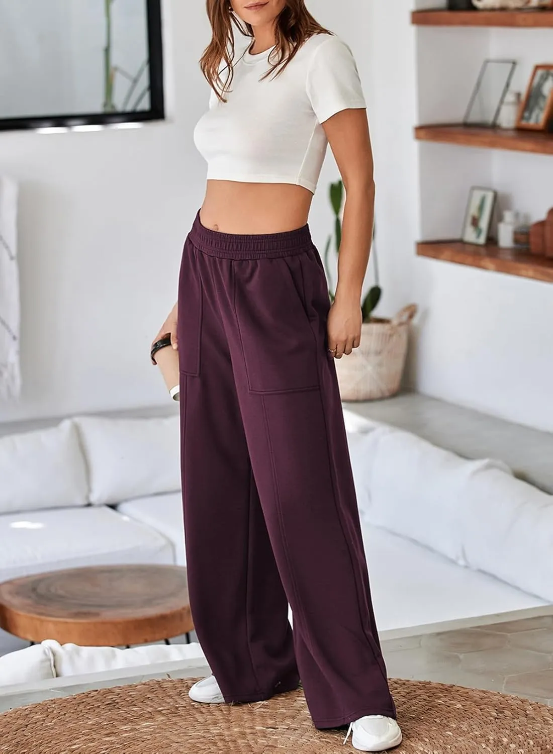 Aleumdr Women's Wide Leg Sweatpants Elastic High Waisted Long Pants Casual Loose Yoga Pants with Pockets 2025