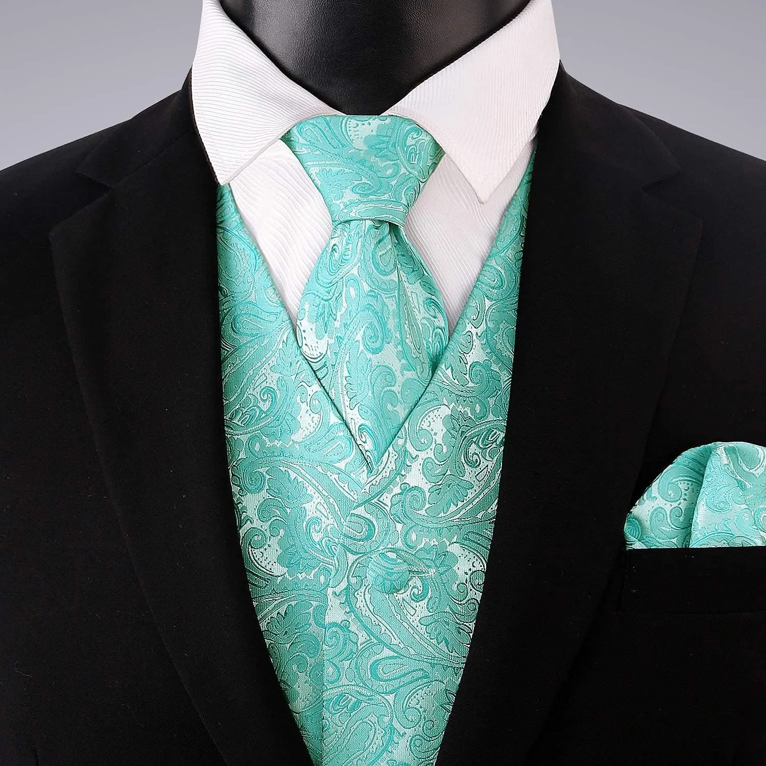 Alizeal Mens Classic 4pc Paisley Jacquard Waistcoat Suit Vest Set