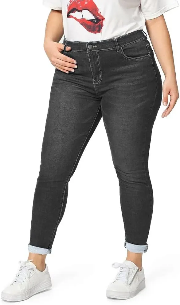 ALLABREVE Womens Plus Size Skinny Jeans Stretchy High Waisted Ankle Jean Ripped Slim Fit Washed Denim Distressed Tight Jean