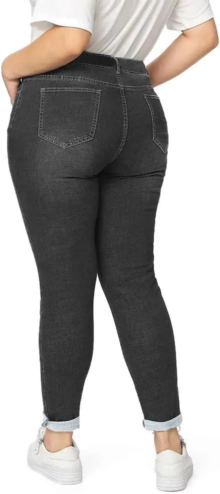 ALLABREVE Womens Plus Size Skinny Jeans Stretchy High Waisted Ankle Jean Ripped Slim Fit Washed Denim Distressed Tight Jean