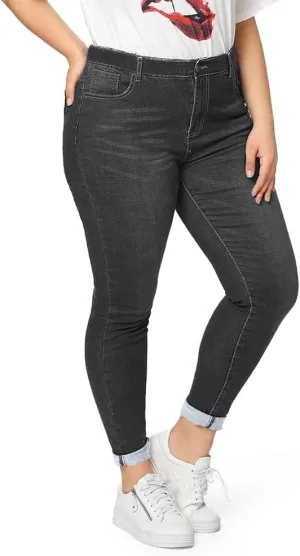 ALLABREVE Womens Plus Size Skinny Jeans Stretchy High Waisted Ankle Jean Ripped Slim Fit Washed Denim Distressed Tight Jean