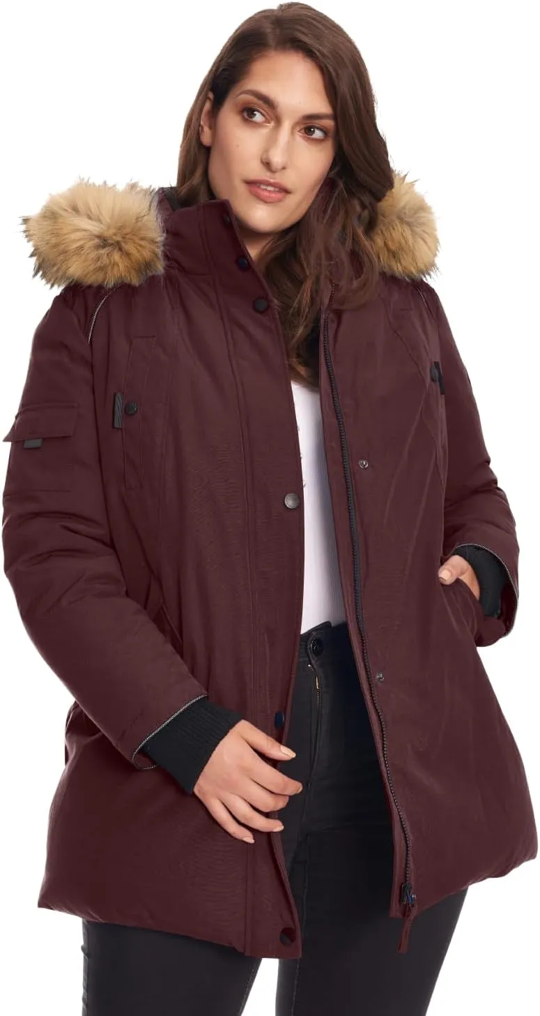 ALPINE NORTH Glacier Womens Vegan Down Winter Coat with Faux Fur Hood - Parka Jacket for Women