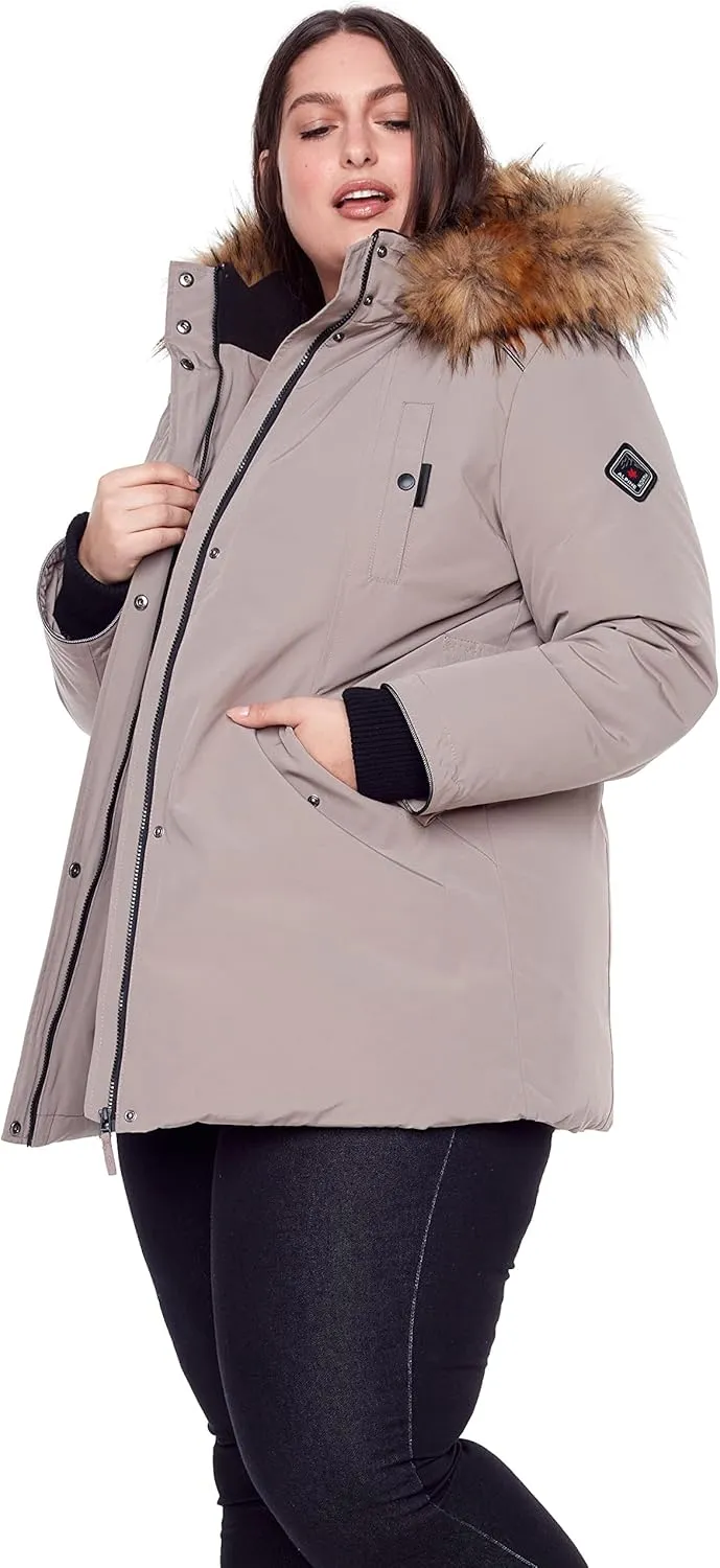 ALPINE NORTH Glacier Womens Vegan Down Winter Coat with Faux Fur Hood - Parka Jacket for Women