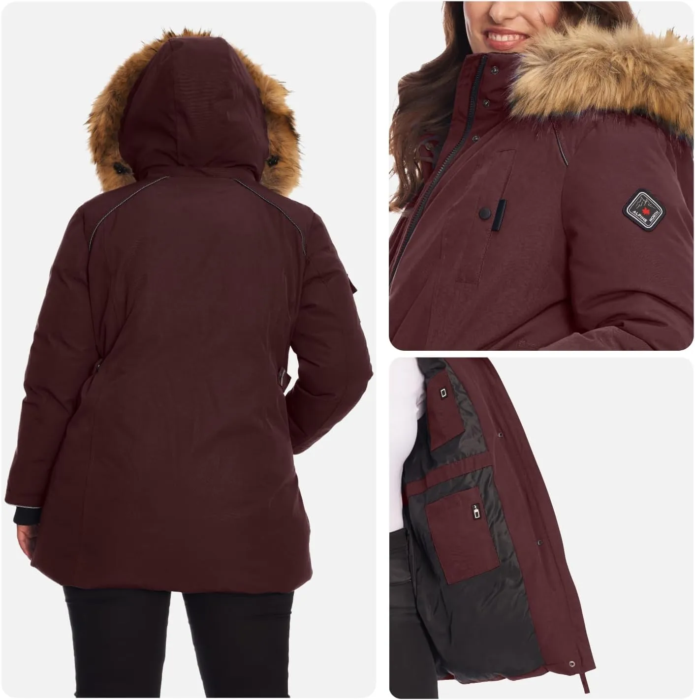 ALPINE NORTH Glacier Womens Vegan Down Winter Coat with Faux Fur Hood - Parka Jacket for Women