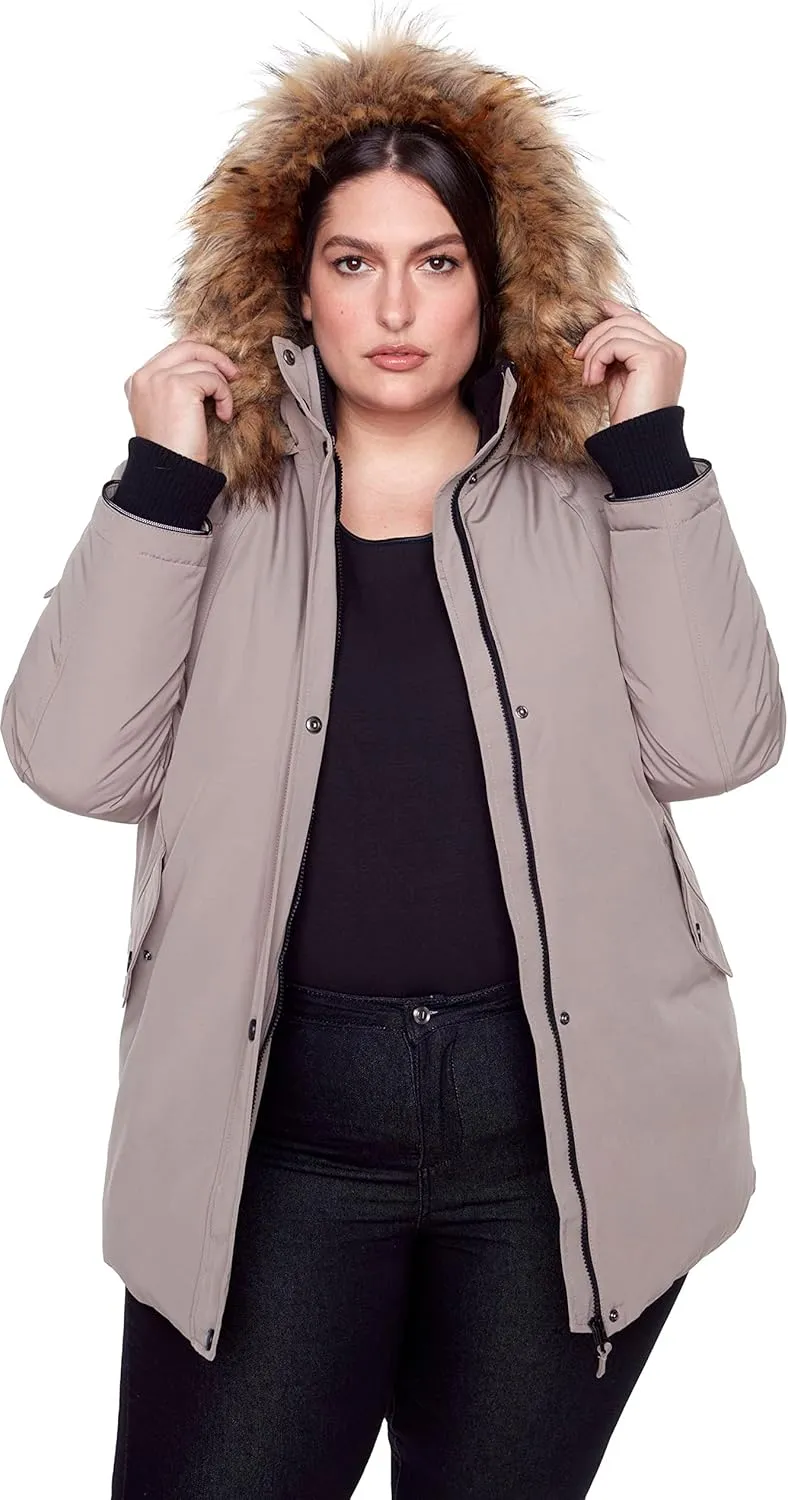 ALPINE NORTH Glacier Womens Vegan Down Winter Coat with Faux Fur Hood - Parka Jacket for Women