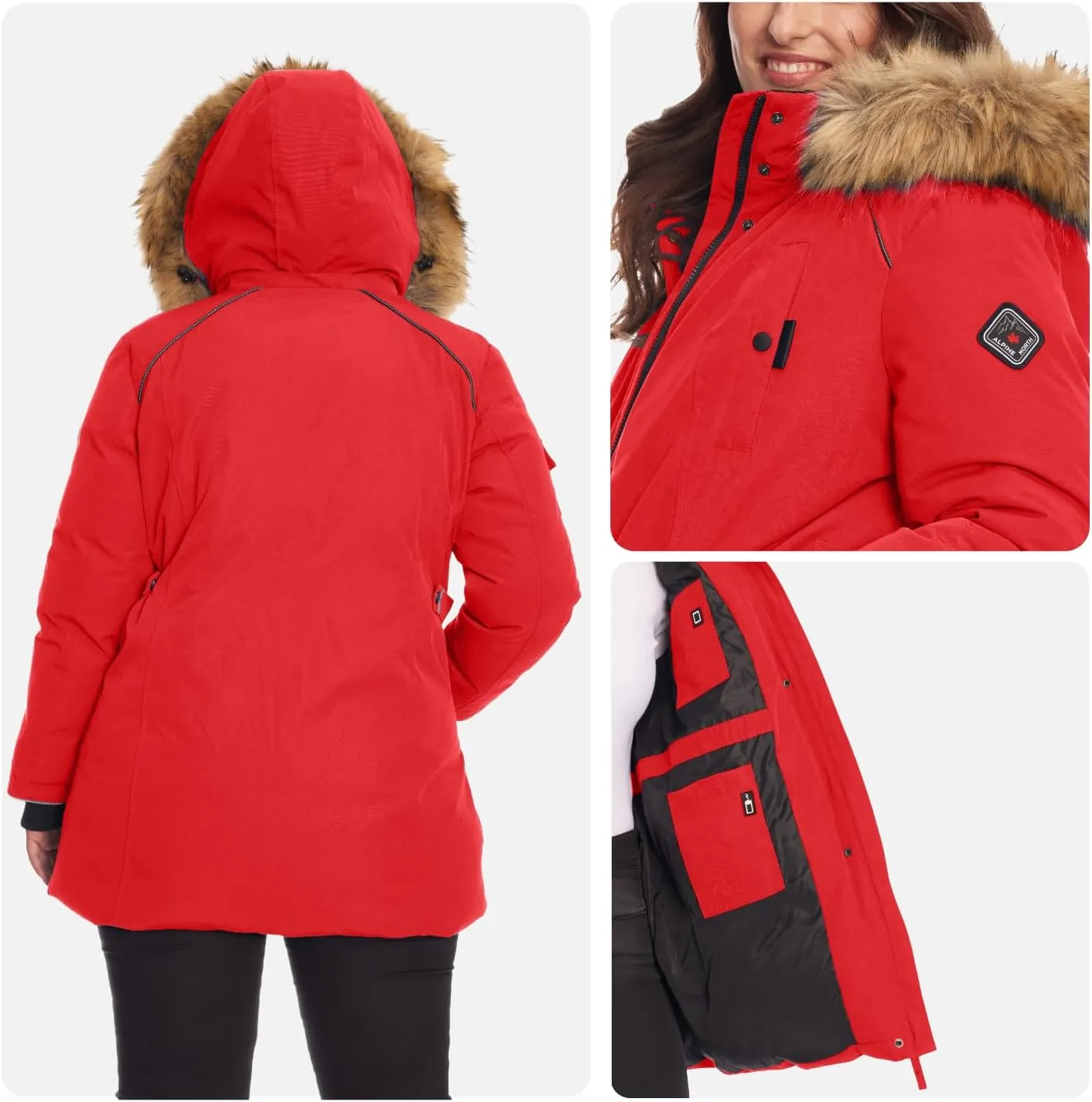 ALPINE NORTH Glacier Womens Vegan Down Winter Coat with Faux Fur Hood - Parka Jacket for Women