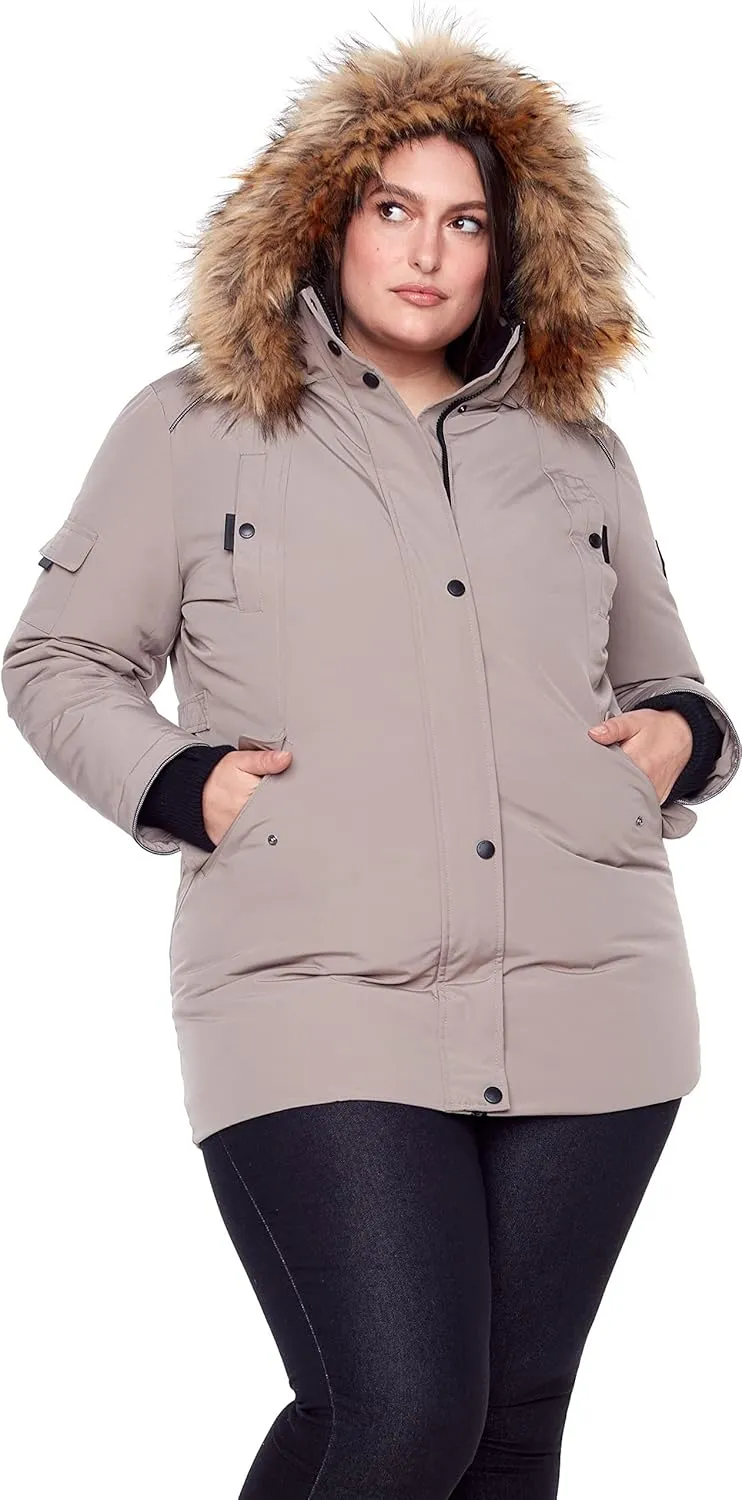 ALPINE NORTH Glacier Womens Vegan Down Winter Coat with Faux Fur Hood - Parka Jacket for Women