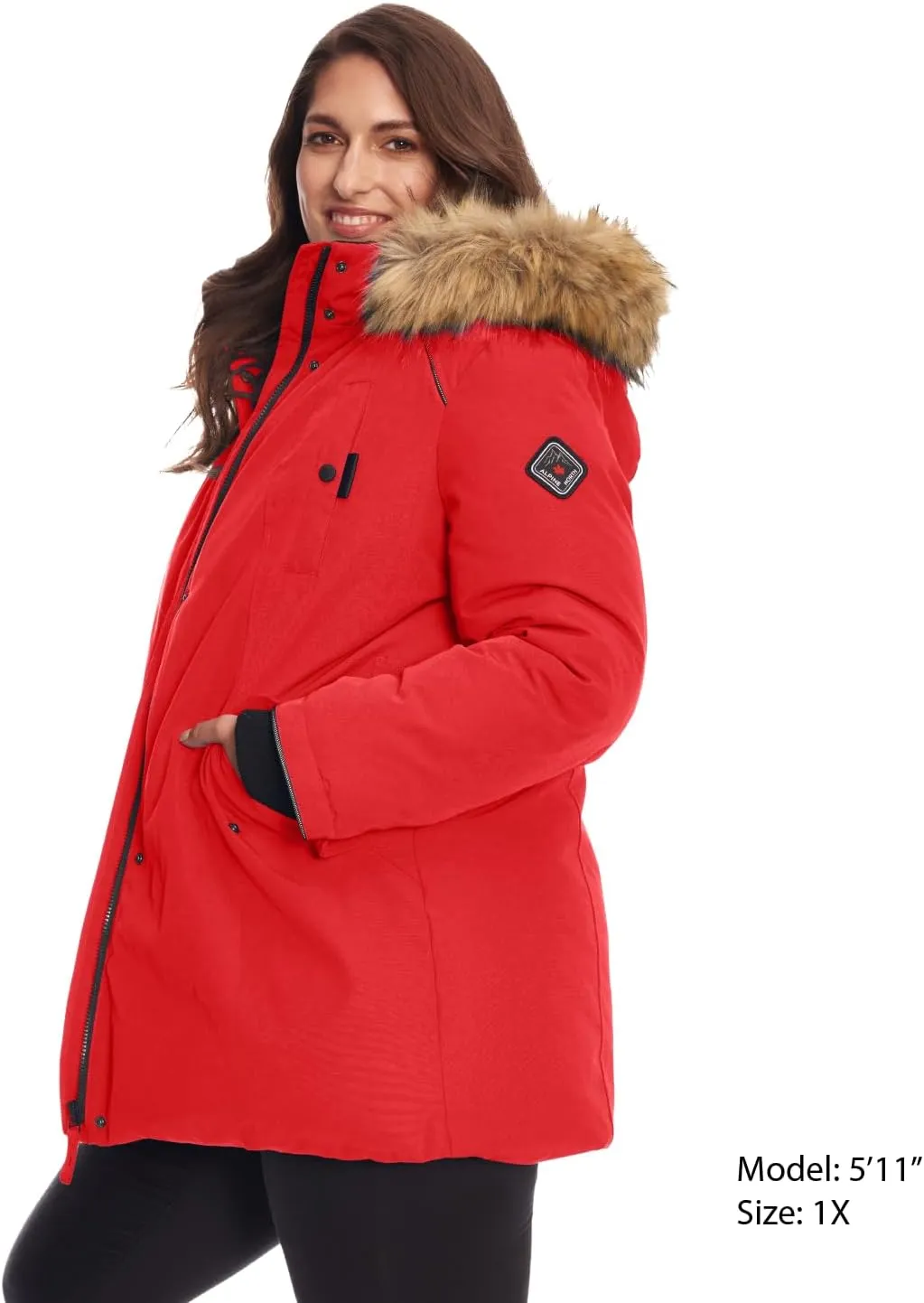 ALPINE NORTH Glacier Womens Vegan Down Winter Coat with Faux Fur Hood - Parka Jacket for Women