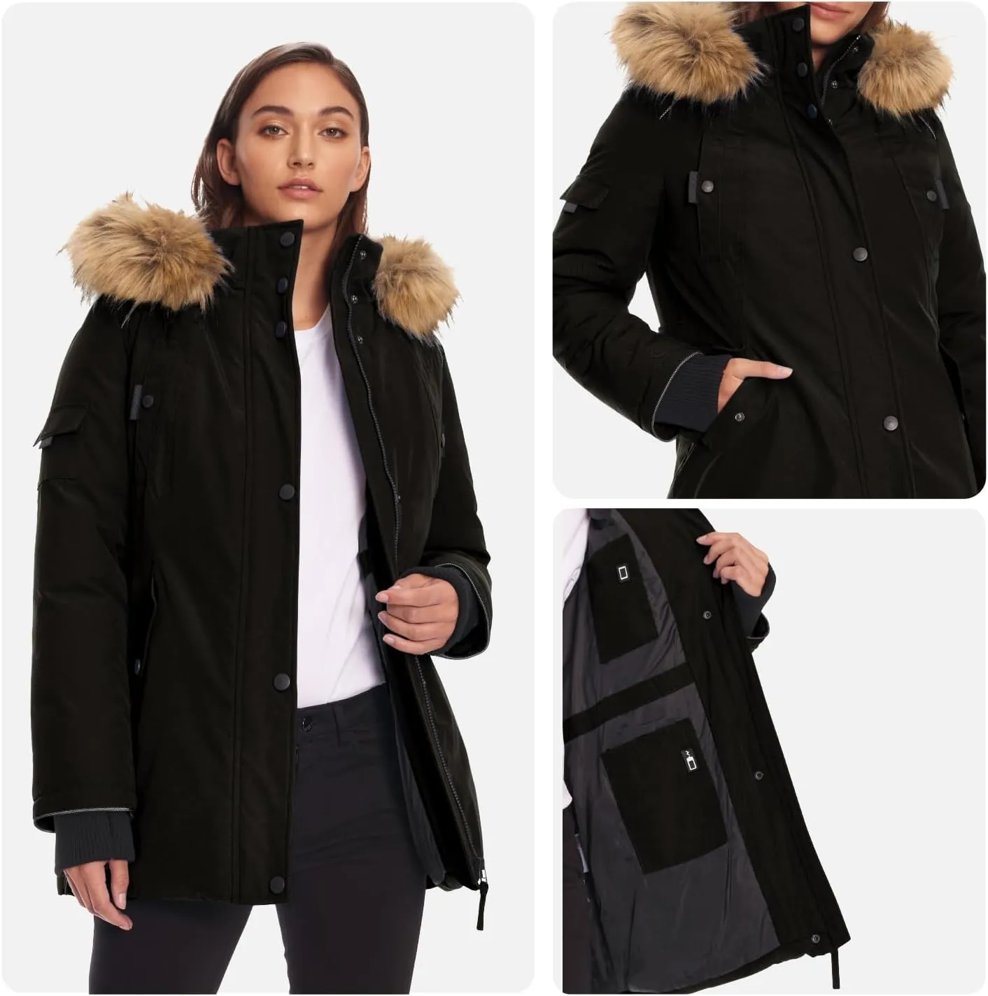 ALPINE NORTH Glacier Womens Vegan Down Winter Coat with Faux Fur Hood - Parka Jacket for Women