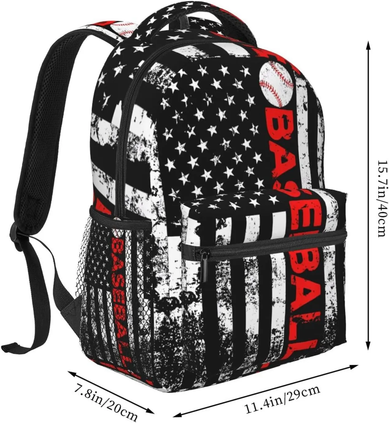 American Flag Baseball Team Backpack Casual Pack Bag Laptop Backpack With Side Pocket Front Zipper Pocket Bookpack Travel Daypack Picnic Rucksack