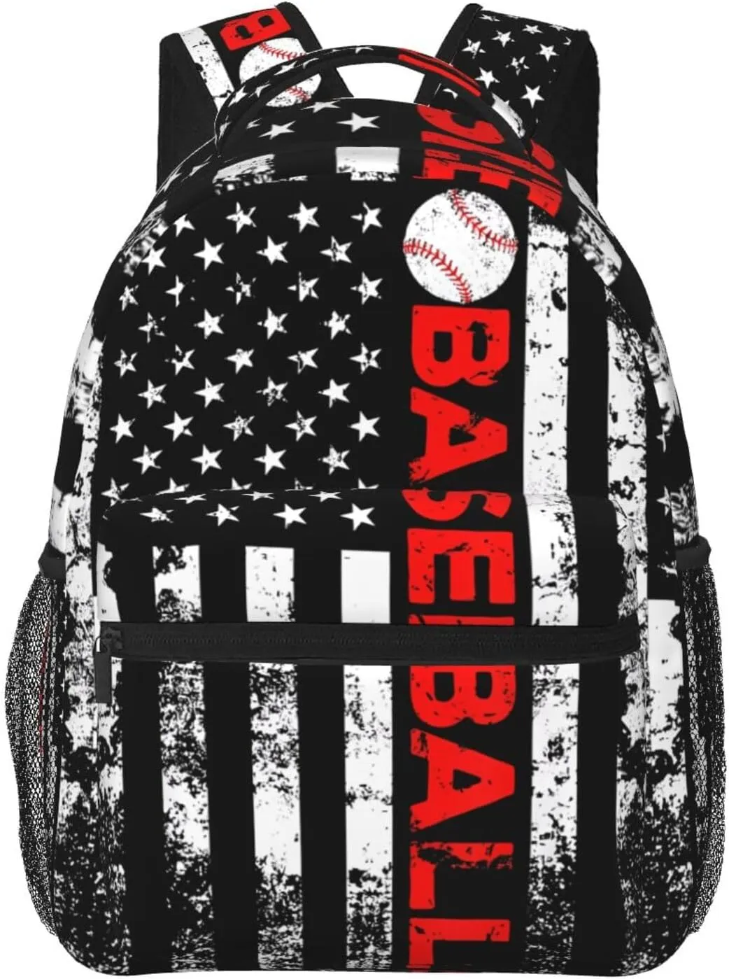 American Flag Baseball Team Backpack Casual Pack Bag Laptop Backpack With Side Pocket Front Zipper Pocket Bookpack Travel Daypack Picnic Rucksack