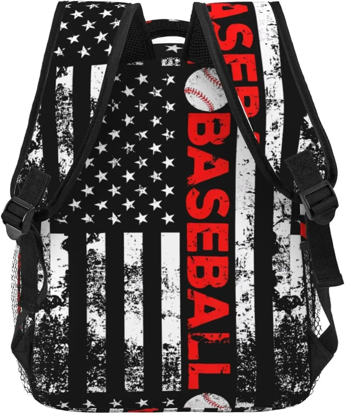 American Flag Baseball Team Backpack Casual Pack Bag Laptop Backpack With Side Pocket Front Zipper Pocket Bookpack Travel Daypack Picnic Rucksack