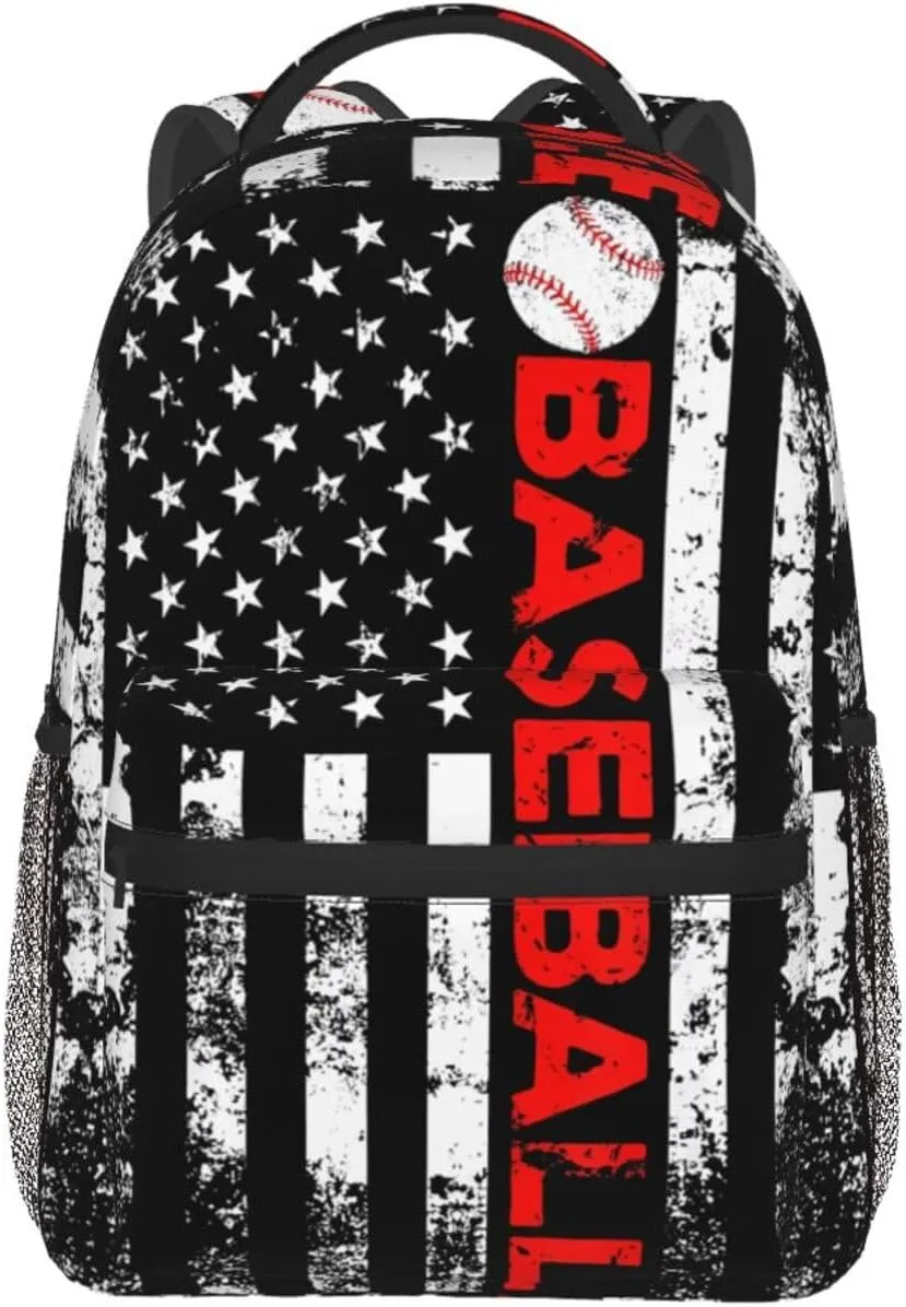 American Flag Baseball Team Backpack Casual Pack Bag Laptop Backpack With Side Pocket Front Zipper Pocket Bookpack Travel Daypack Picnic Rucksack