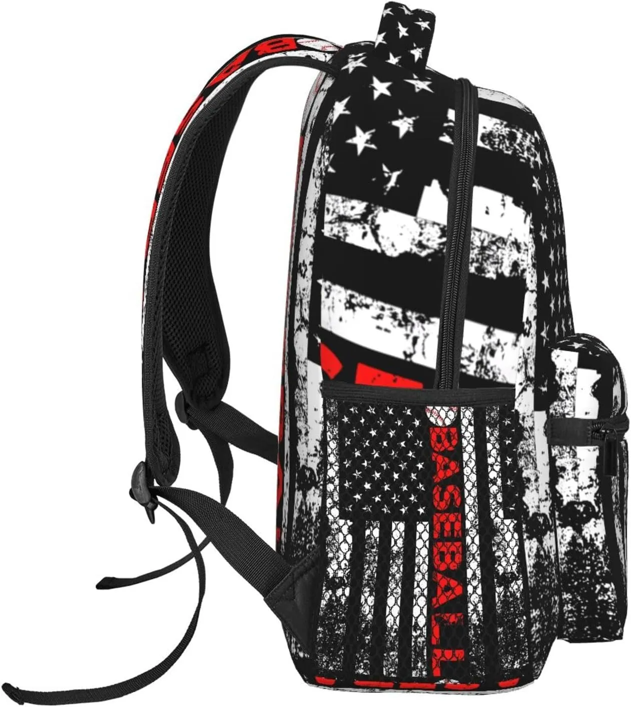 American Flag Baseball Team Backpack Casual Pack Bag Laptop Backpack With Side Pocket Front Zipper Pocket Bookpack Travel Daypack Picnic Rucksack