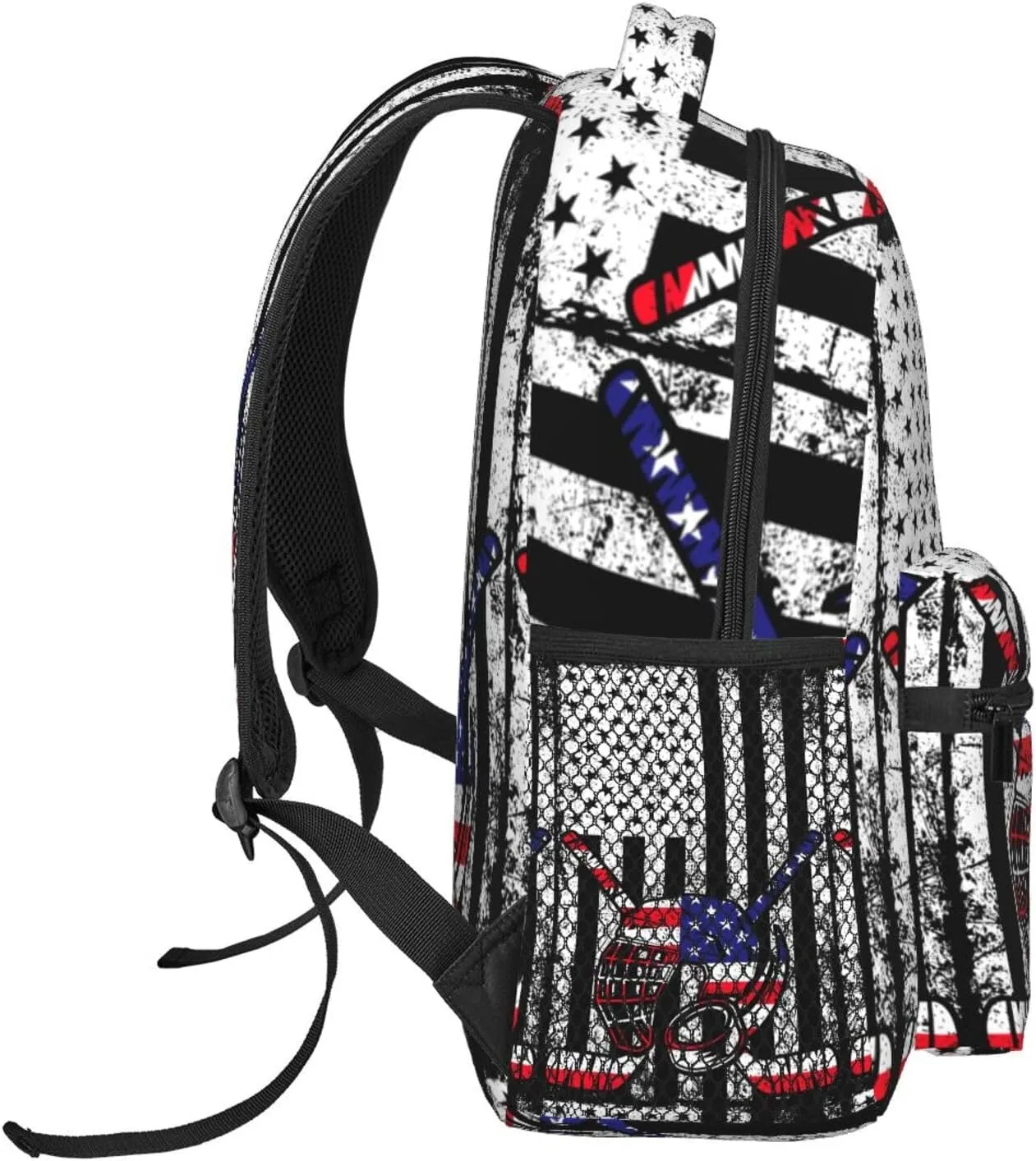 American Flag Ice Hockey Backpack Casual Pack Bag Laptop Backpack With Side Pocket Front Zipper Pocket Bookpack Travel Daypack Picnic Rucksack