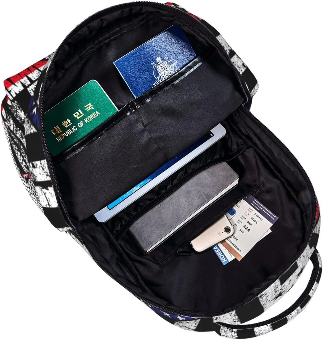 American Flag Ice Hockey Backpack Casual Pack Bag Laptop Backpack With Side Pocket Front Zipper Pocket Bookpack Travel Daypack Picnic Rucksack