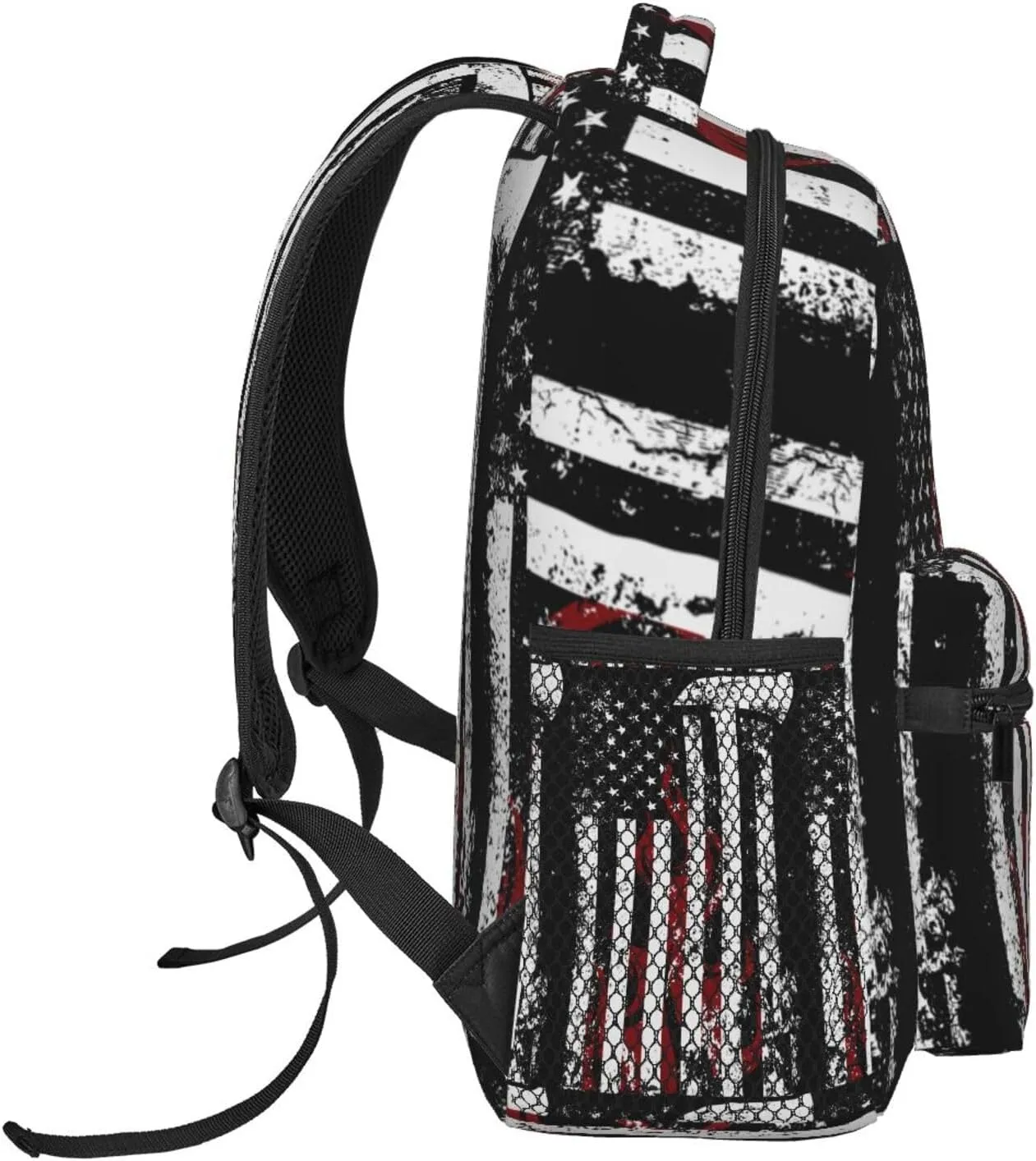 American Flame Axe Firefighter Flag Backpack Casual Pack Bag Laptop Backpack With Side Pocket Front Zipper Pocket Bookpack Travel Daypack Picnic Rucksack