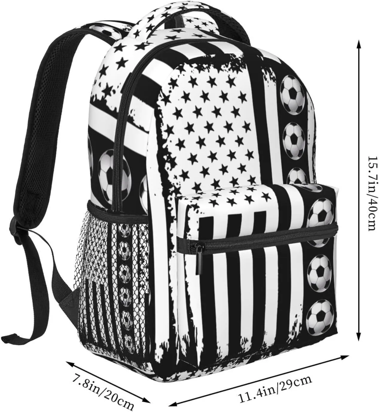 American Soccer Flag Backpack Casual Pack Bag Laptop Backpack With Side Pocket Front Zipper Pocket Bookpack Travel Daypack Picnic Rucksack