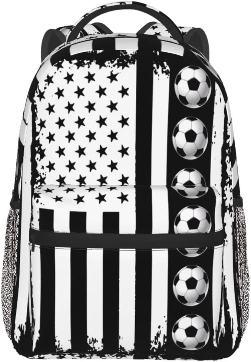 American Soccer Flag Backpack Casual Pack Bag Laptop Backpack With Side Pocket Front Zipper Pocket Bookpack Travel Daypack Picnic Rucksack