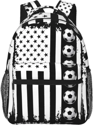 American Soccer Flag Backpack Casual Pack Bag Laptop Backpack With Side Pocket Front Zipper Pocket Bookpack Travel Daypack Picnic Rucksack