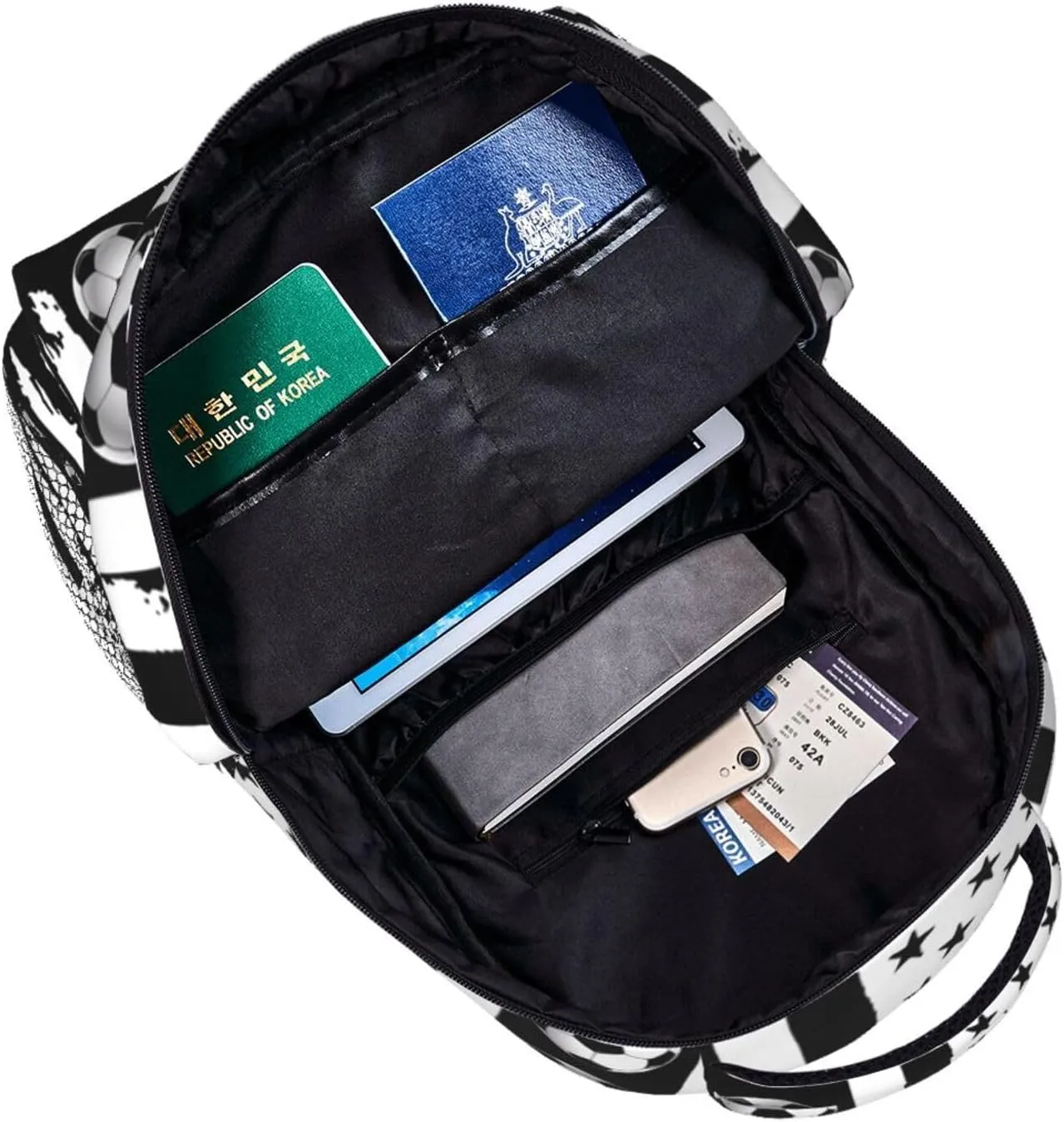 American Soccer Flag Backpack Casual Pack Bag Laptop Backpack With Side Pocket Front Zipper Pocket Bookpack Travel Daypack Picnic Rucksack