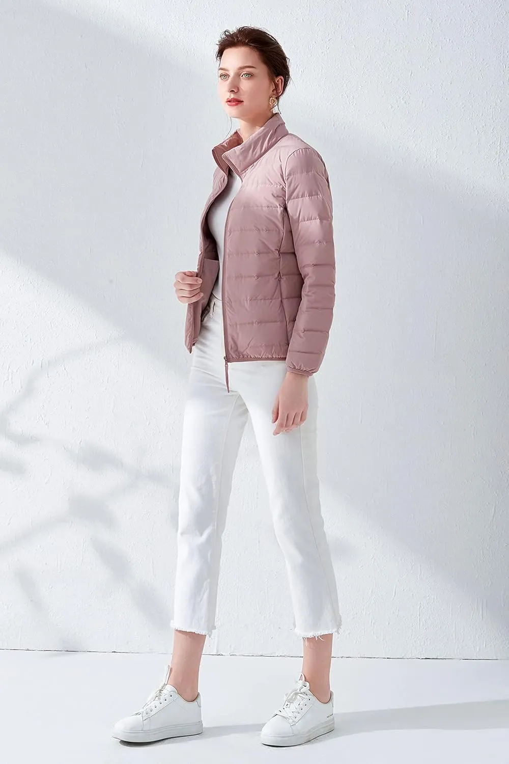Amxiway Women's Ultra Light Weight Packable Coat Outdoor Puffer Short Down Jacket